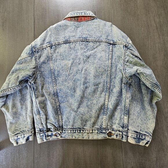 Vtg Levis 70417 9319 Blue Acid Wash Trucker Jacket Buffalo Plaid Lined Size M - Picture 9 of 14